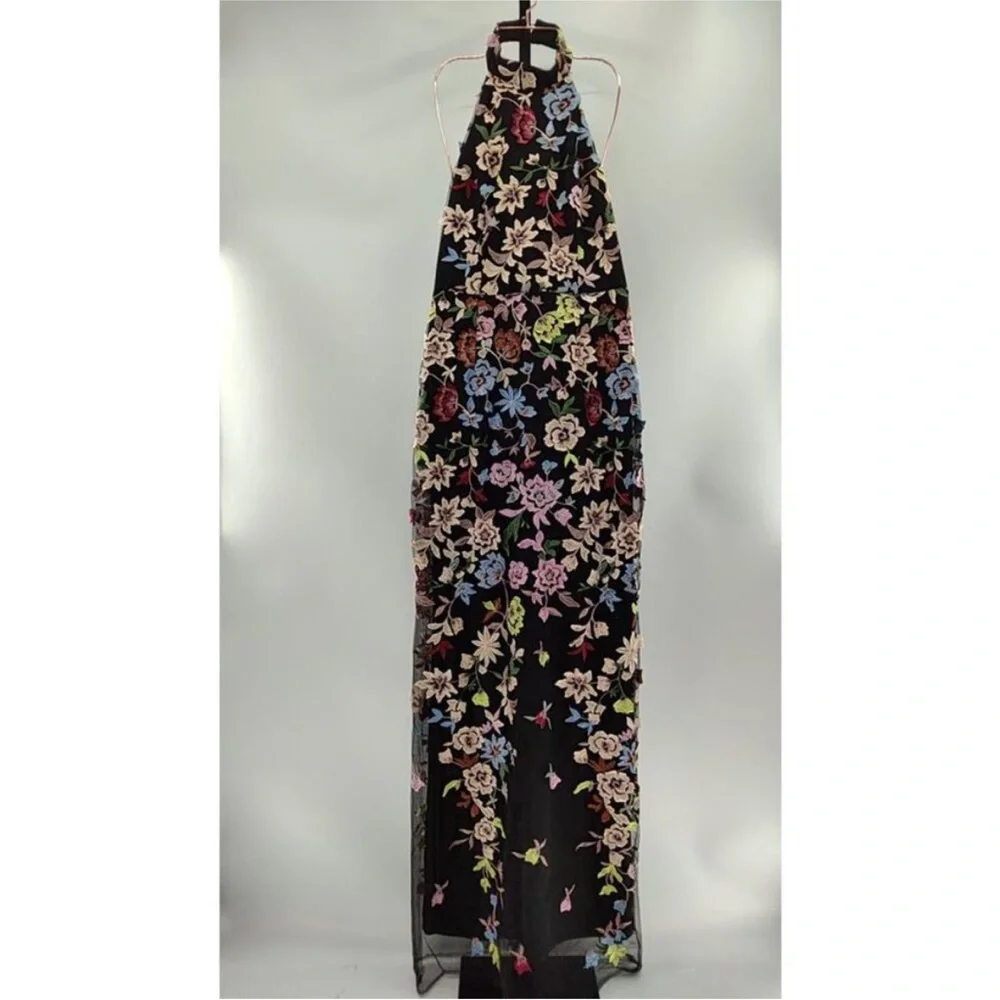 Lulu's Black Floral Halter Maxi Dress with Multicolor Embroidery - Picture 2 of 3